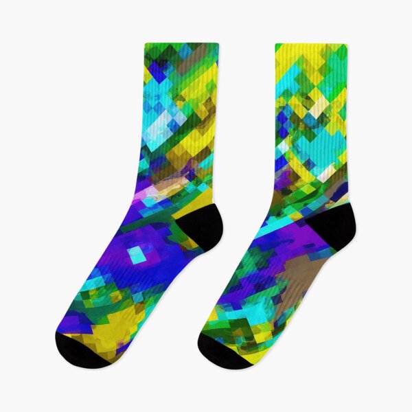 Item preview, psychedelic geometric square pixel pattern abstract in green yellow blue purple designed and sold by Mrvell.