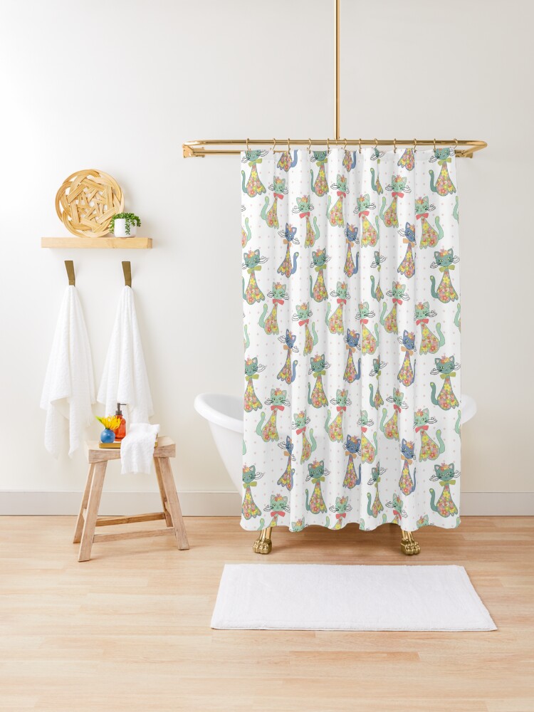 1950s Vintage Kitsch Cats Shower Curtain By Thegreenpath Redbubble