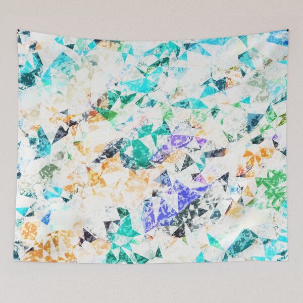 Item preview, psychedelic geometric triangle polygon pattern abstract background in green blue orange purple designed and sold by Mrvell.