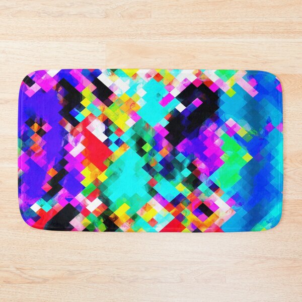 Item preview, psychedelic geometric pixel abstract pattern in blue green purple pink yellow red designed and sold by Mrvell.