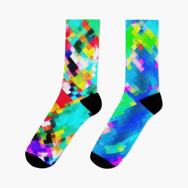 Item preview, psychedelic geometric pixel abstract pattern in blue green purple pink yellow red designed and sold by Mrvell.