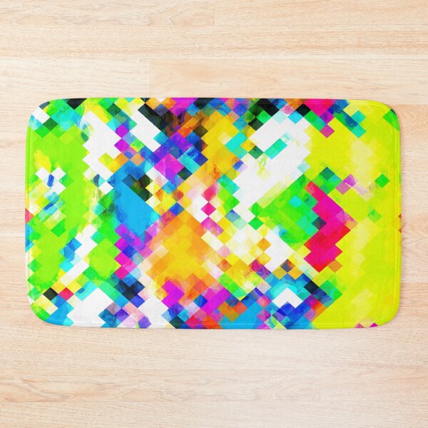 Item preview, psychedelic geometric pixel abstract pattern in yellow blue green pink designed and sold by Mrvell.