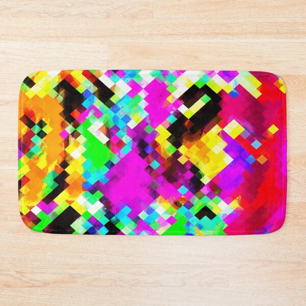 Item preview, psychedelic geometric pixel abstract pattern in pink purple blue green yellow designed and sold by Mrvell.