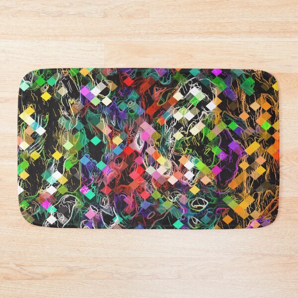 Item preview, psychedelic geometric pixel abstract pattern in red blue green yellow orange black designed and sold by Mrvell.