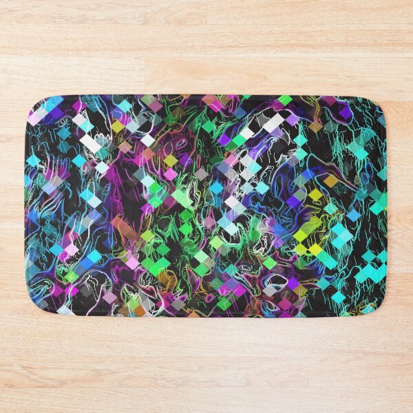 Item preview, psychedelic geometric pixel abstract pattern in green blue pink yellow black designed and sold by Mrvell.