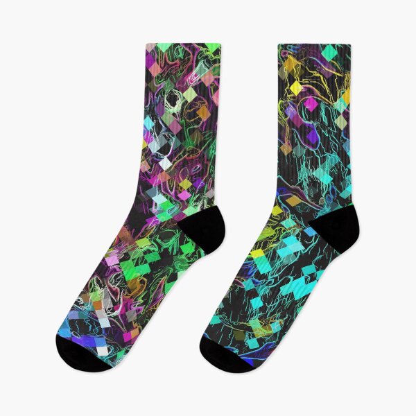 Item preview, psychedelic geometric pixel abstract pattern in green blue pink yellow black designed and sold by Mrvell.