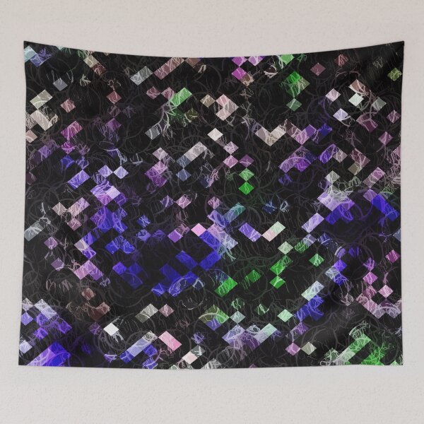 Item preview, psychedelic geometric pixel abstract pattern in purple green black designed and sold by Mrvell.