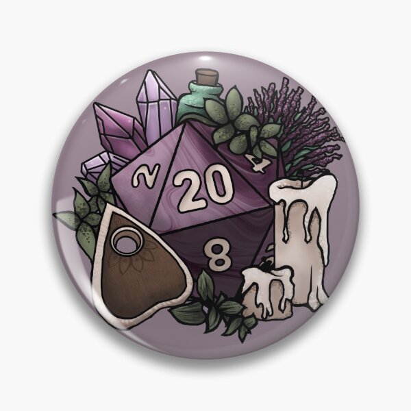 Witchy D20 Tabletop RPG Gaming Dice Pin