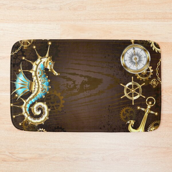 Item preview, Wooden Background with Mechanical Seahorse ( Steampunk ) designed and sold by Blackmoon9.