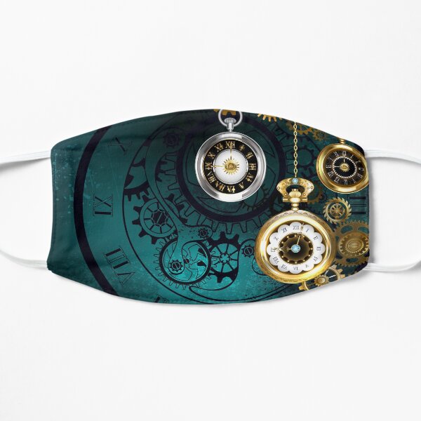 Clock with Gears on Green Background ( Steampunk ) Flat Mask