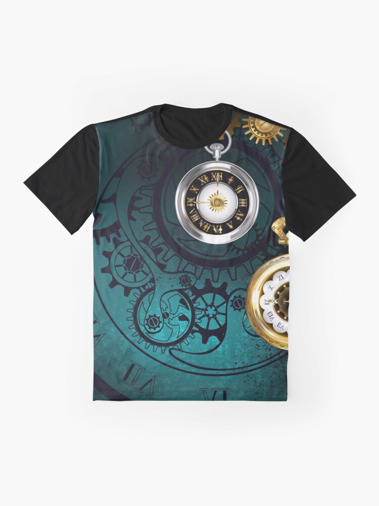 Steampunk Watch with Chains on Green Background Graphic T-Shirt for Sale  by Blackmoon9