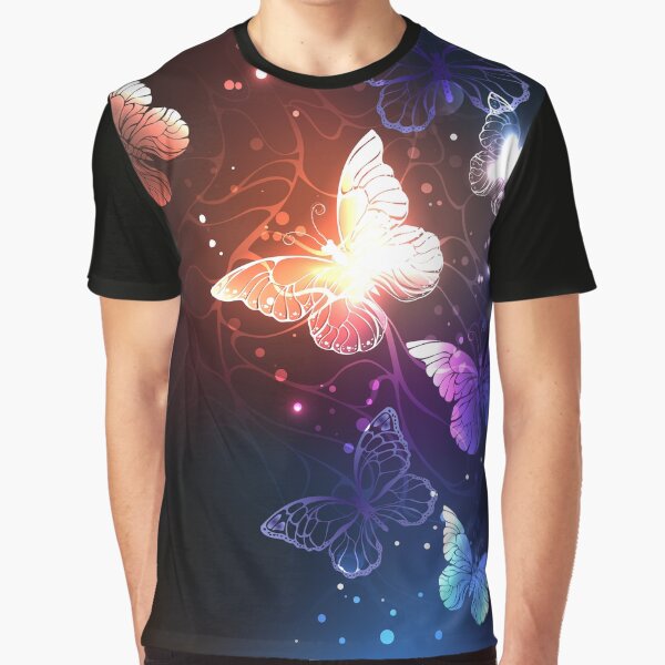 Vista previa del artículo con la obra «Brillantes mariposas nocturnas sobre fondo negro», diseñado y vendido por Blackmoon9.