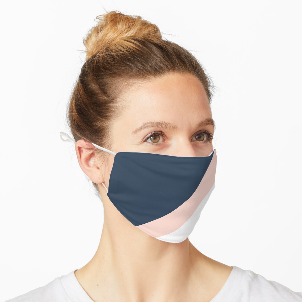 Elegant blush pink & navy blue geometric triangles Mask
