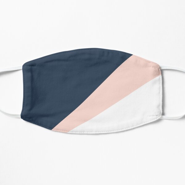 Elegant blush pink & navy blue geometric triangles Flat Mask