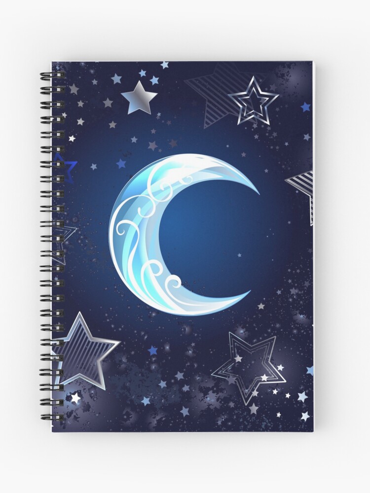 Cuaderno de espiral «Fondo con una luna azul y estrellas» de Blackmoon9 |  Redbubble