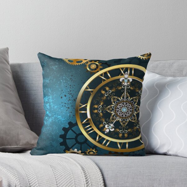 Item preview, Golden Clock on Turquoise Background ( Steampunk ) designed and sold by Blackmoon9.