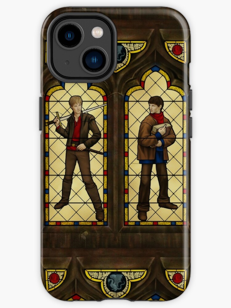 Coque iPhone for Sale avec l'œuvre « Arthur & Merlin vitrail