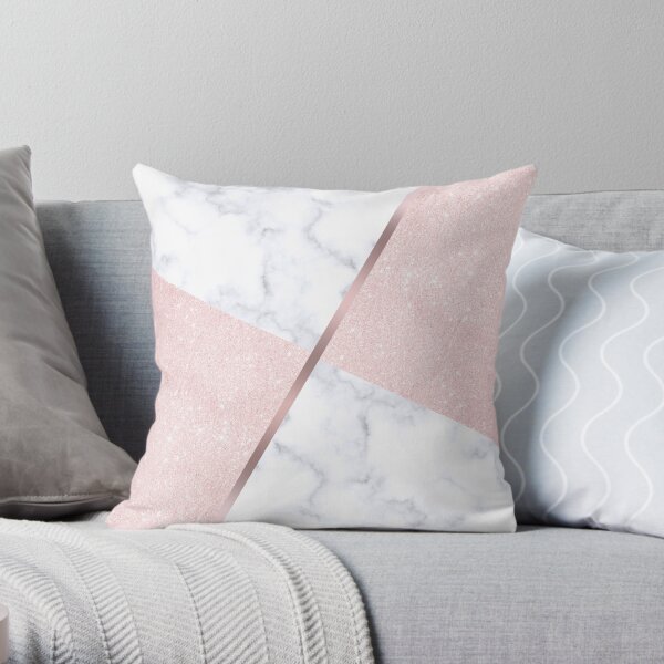 Rose gold & white marble geometric design Throw Pillow