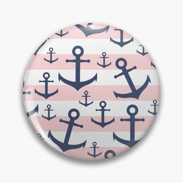 Item preview, Nautical pink stripe navy blue anchor pattern designed and sold by NaughtyCat.