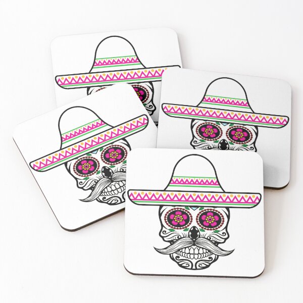 Artikelvorschau, Hipster Schnurrbart Totenkopf Design Tag der Toten Skelett entworfen und verkauft von TNDesignStudio.