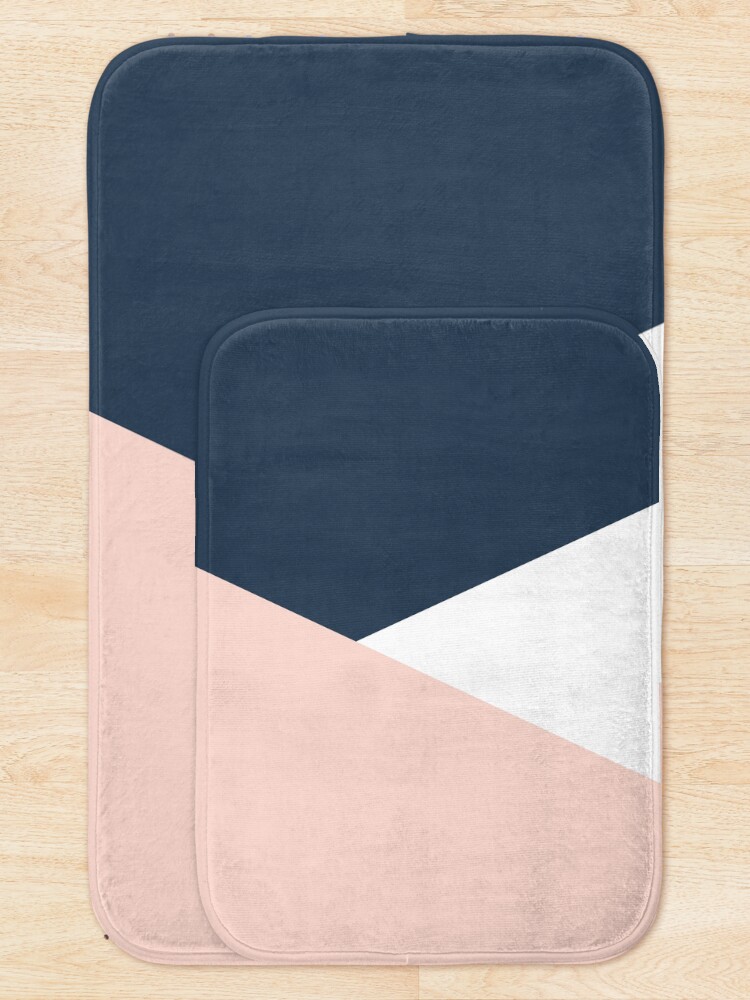 Alternate view of Modern geometric blush pink & navy blue Bath Mat