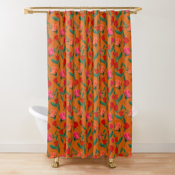 "Rosebud Print Rust Orange" Shower Curtain for Sale by SilverPegasus