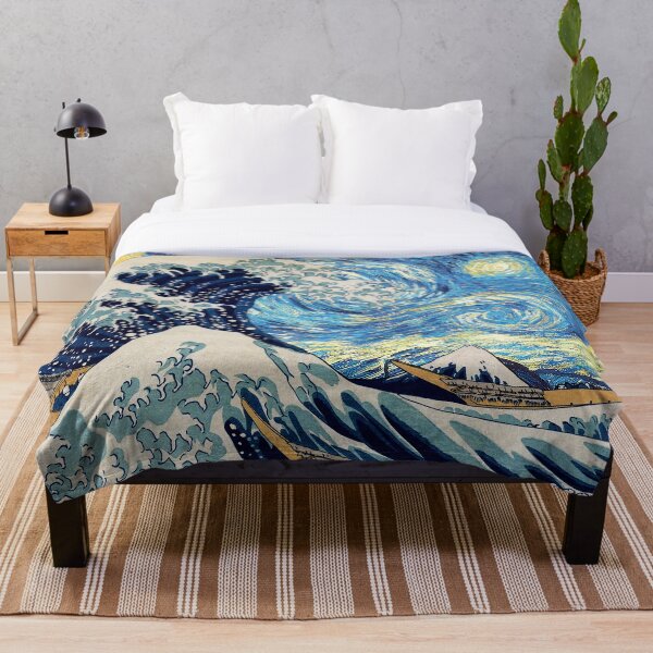 A Great Wave under a Starry Night Throw Blanket