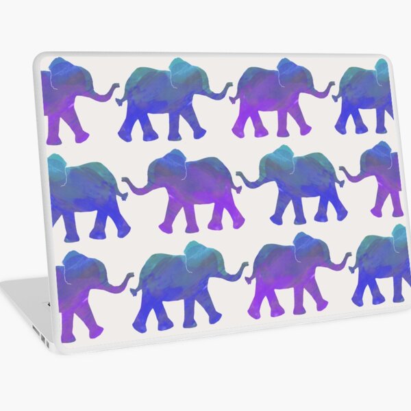 Follow The Leader - Painted Elephants in Purple, Royal Blue, & Mint Laptop Skin