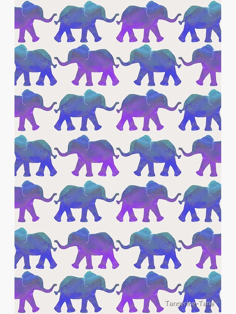 Disover Follow The Leader - Painted Elephants in Purple, Royal Blue, & Mint Premium Matte Vertical Poster