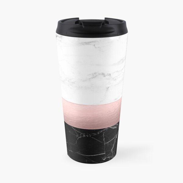 Elegant white black marble rose gold Travel Mug