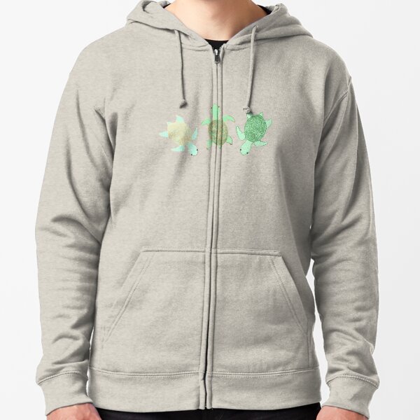 Gilded Jade & Mint Turtles Zipped Hoodie