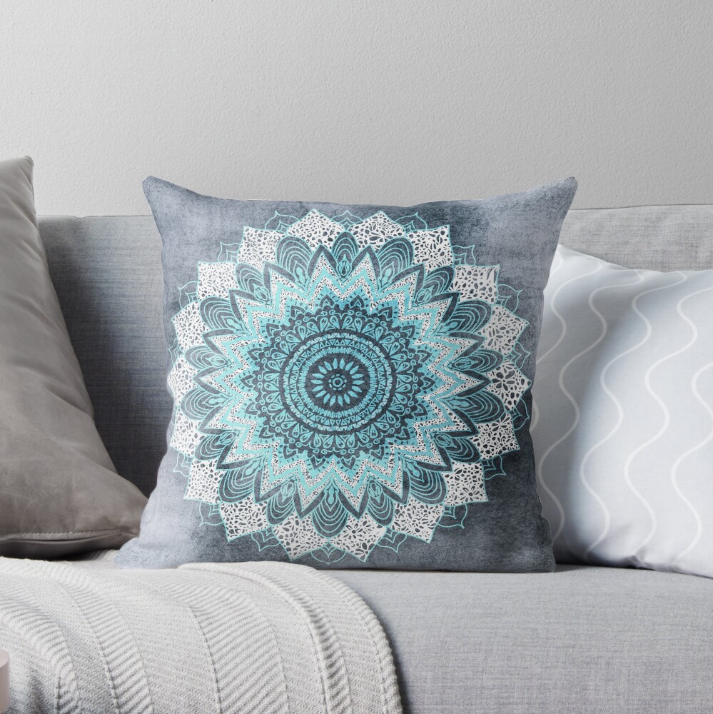 BOHOCHIC MANDALA IN BLUE Throw Pillow