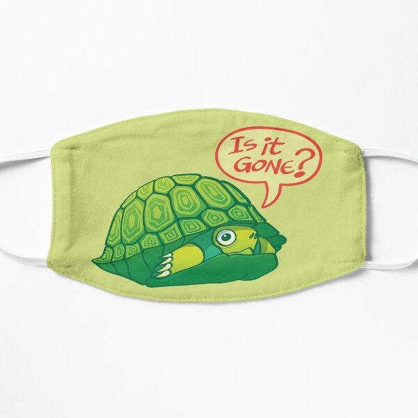 Green turtle asking if it's good time to go out of its shell Flat Mask