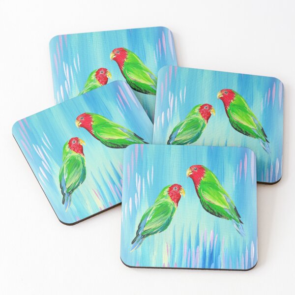 Item preview, Lovebirds, a pair of lovebirds with pastel abstracts designed and sold by cathyartist.