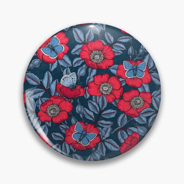 Item preview, Dog rose and butterflies in blue and red designed and sold by Katerina Mitkova Kirilova.