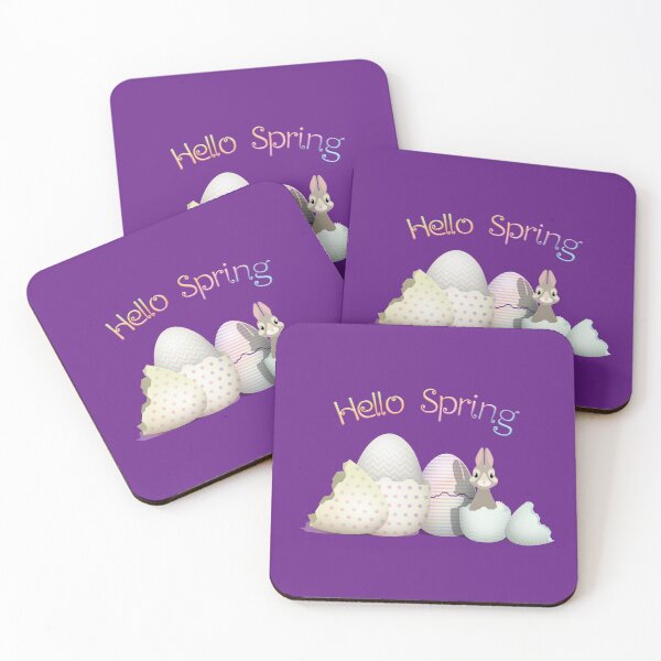 Item preview, Hello Spring - colorful kawaii bunny & easter eggs with typography designed and sold by talgursmusthave.