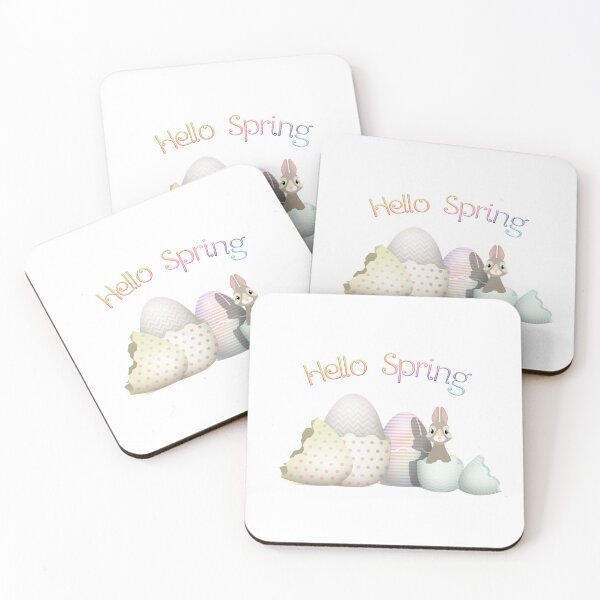 Item preview, Hello Spring - colorful kawaii bunny & easter eggs with typography designed and sold by talgursmusthave.