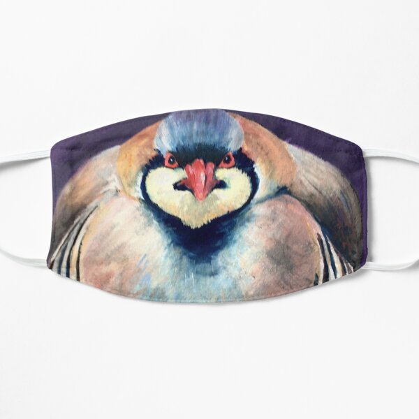 A handpainted Chukar Partridge on black watercolor paper. Flat Mask