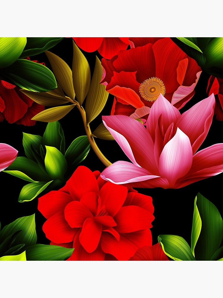 Lámina rígida «Flores de magnolia y camelia con hojas» de adaba | Redbubble