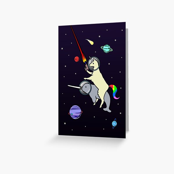 Llamacorn Riding Narwhal In Space Greeting Card