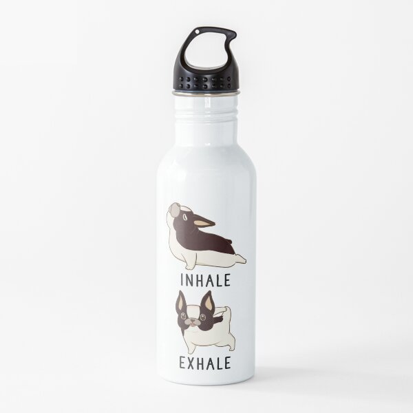 Inhale Exhale Black and White French Bulldog Frenchie Yoga Water Bottle
