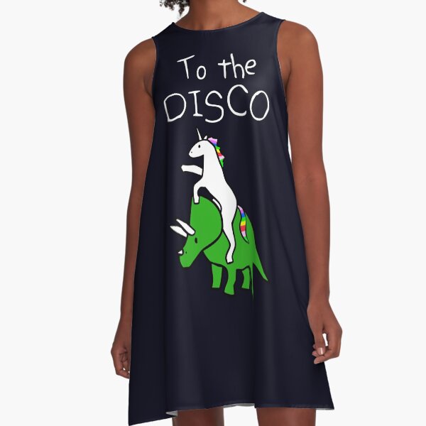 To The Disco (white text) Unicorn Riding Triceratops A-Line Dress