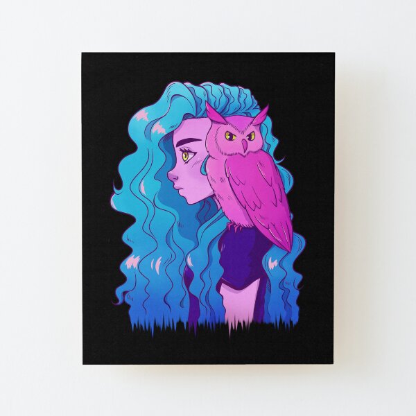 Neon Owl Girl Wood Mounted Print