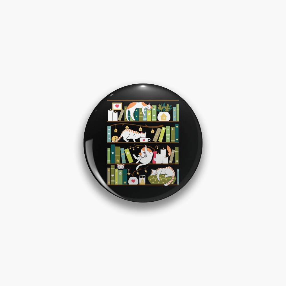 Library cats - whimsical cats on the book shelves Pin
