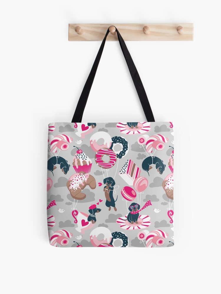 Bolsa de tela «Pastel café dulce amor sueño // fondo gris fucsia rosa  pastelería detalles azul perro salchicha cachorros» de SelmaCardoso |  Redbubble