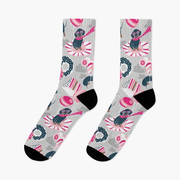 Item preview, Pastel café sweet love dream // grey background fuchsia pink pastry details blue dachshund dog puppies designed and sold by SelmaCardoso.