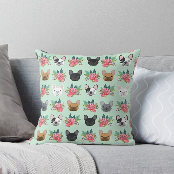 Item preview, French Bulldog faces pattern pink cute dogs - mint and pink florals designed and sold by PetFriendly.