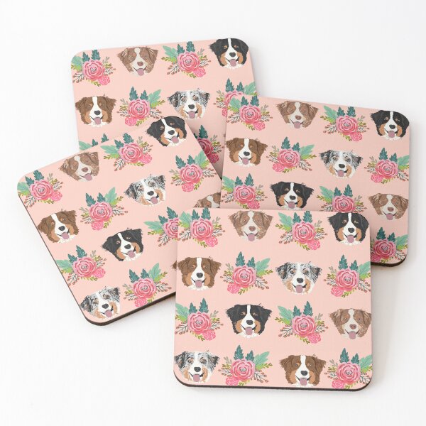 Item preview, Australian Shepherd faces pattern pink cute dogs - pink florals designed and sold by PetFriendly.