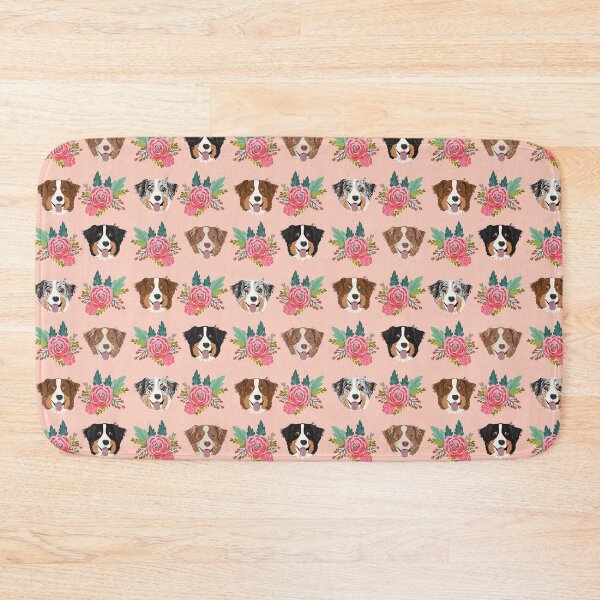 Item preview, Australian Shepherd faces pattern pink cute dogs - pink florals designed and sold by PetFriendly.