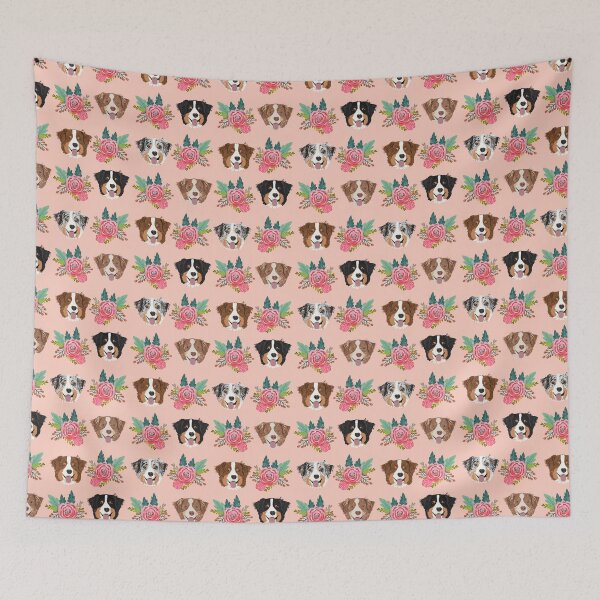 Item preview, Australian Shepherd faces pattern pink cute dogs - pink florals designed and sold by PetFriendly.